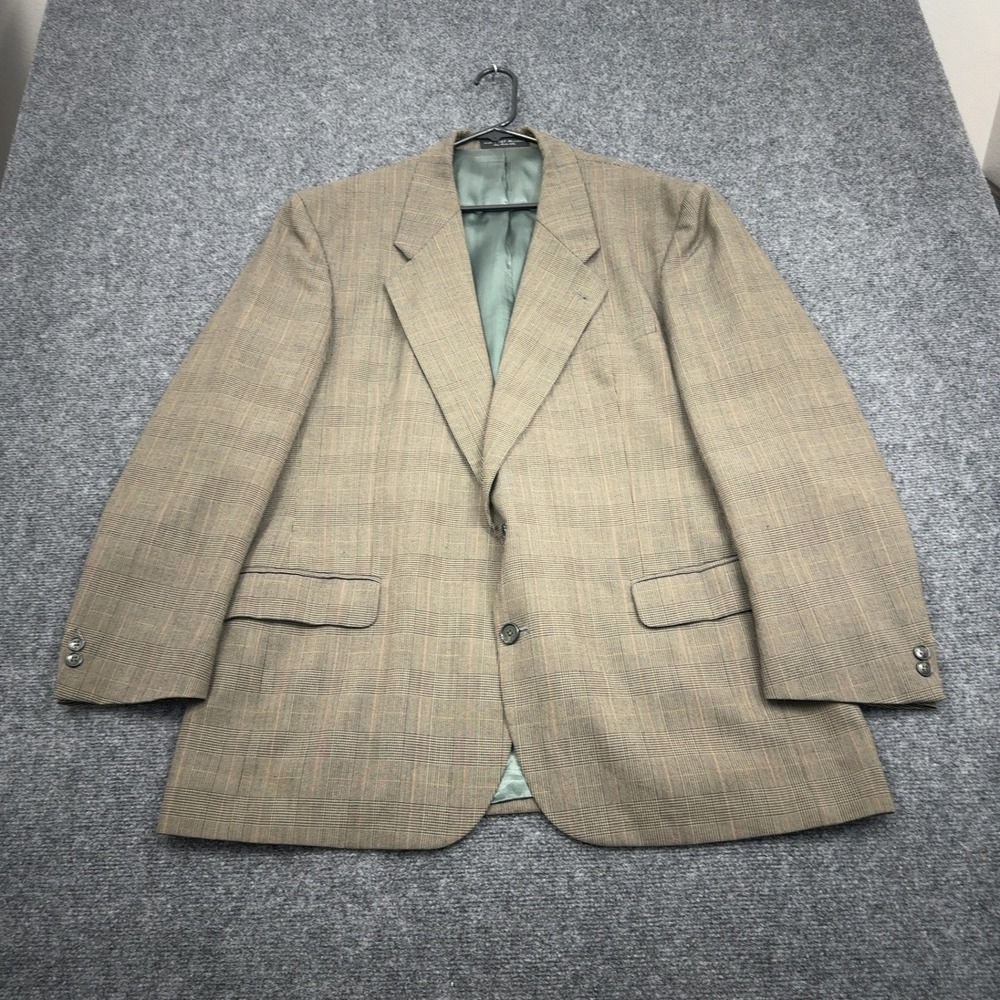 Vintage Ron Chereskin Suit Mens 46R Brown Wool Blend Glen Plaid Classic Formal